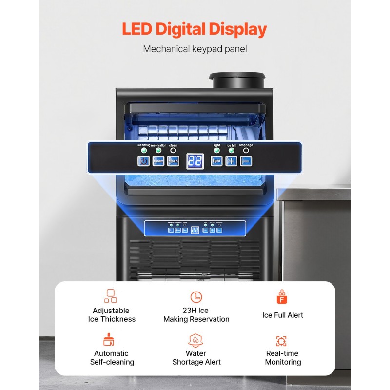 Vapaasti seisova jääpalakone ammattikäyttöön sinkitty teräs 90 paunaa vuorokaudessa 12 paunan jääsäiliö