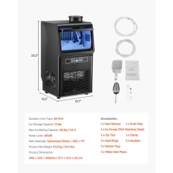 Vapaasti seisova jääpalakone ammattikäyttöön sinkitty teräs 90 paunaa vuorokaudessa 12 paunan jääsäiliö