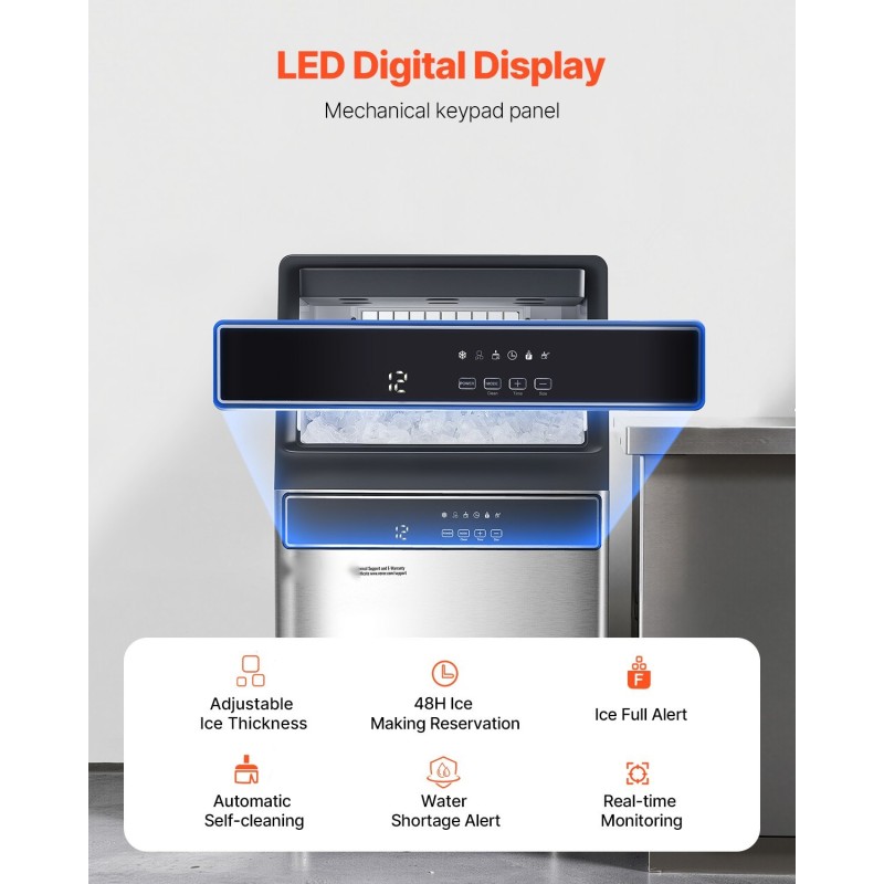 Jääpalakone vapaasti seisova ruostumaton teräs 110 paunaa vuorokaudessa 50 jääkuutiota 15 minuutissa