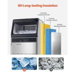 Jääpalakone vapaasti seisova ruostumaton teräs 110 paunaa vuorokaudessa 50 jääkuutiota 15 minuutissa