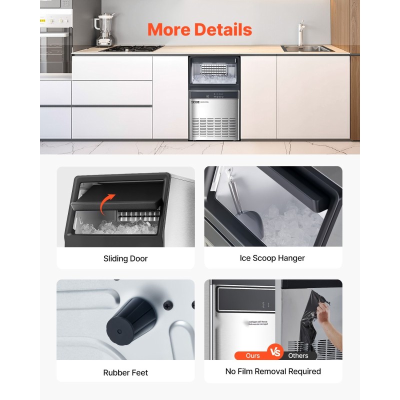 Jääpalakone vapaasti seisova ruostumaton teräs 110 paunaa vuorokaudessa 50 jääkuutiota 15 minuutissa