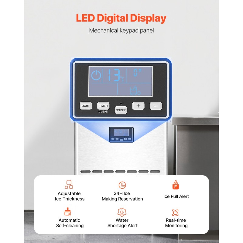 Ammattikäyttöinen jääpalakone ruostumaton teräs 100 paunaa vuorokaudessa 33 paunan säiliö 45 muottia