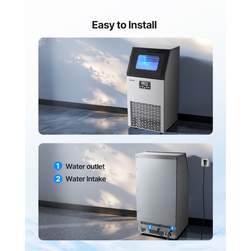 Jääpalakone ruostumaton teräs 45 kg/vrk 13 kg säiliö ammattikeittiöihin