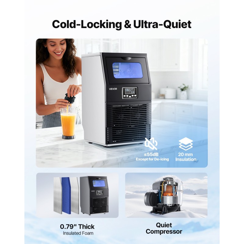 Jääpalakone ruostumatonta terästä 40,8 kg vuorokaudessa 5 kg varasto enintään 55 dB