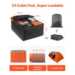 Kattolaukku 23 kuutiojalkaa 840D PVC-materiaali vedenpitävä musta ja oranssi lukolla