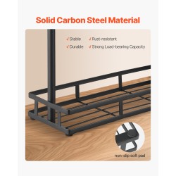 Työtasomallinen hiiliteräksinen kahvimukiteline kuusitoista koukkua säilytysalustalla mattamusta