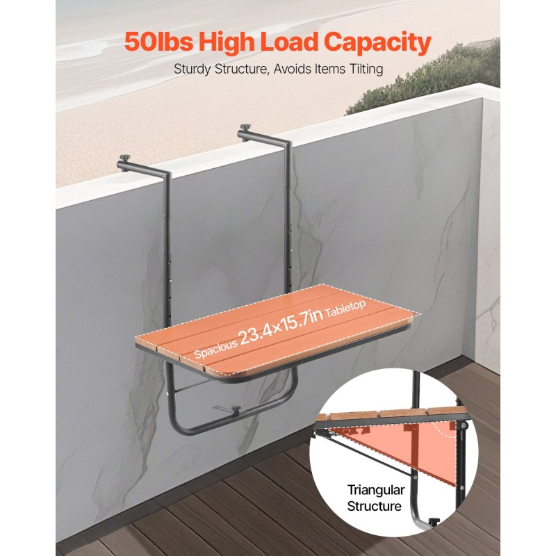 Ripustettava taittuva parvekepöytä ruostumaton teräs säänkestävä pöytälevy