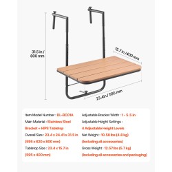 Ripustettava taittuva parvekepöytä ruostumaton teräs säänkestävä pöytälevy