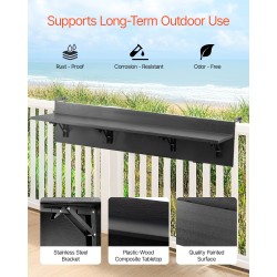 Taittuva ripustettava parvekekaidepöytä ruostumaton teräskannatin PS-muovinen pöytälevy 1500 x 300 mm