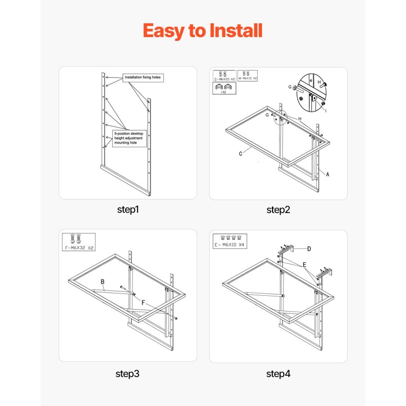 Parvekekaiteeseen ripustettava taittuva pöytä 610×410 mm ruostumattomasta teräksestä 5-portainen korkeussäätö
