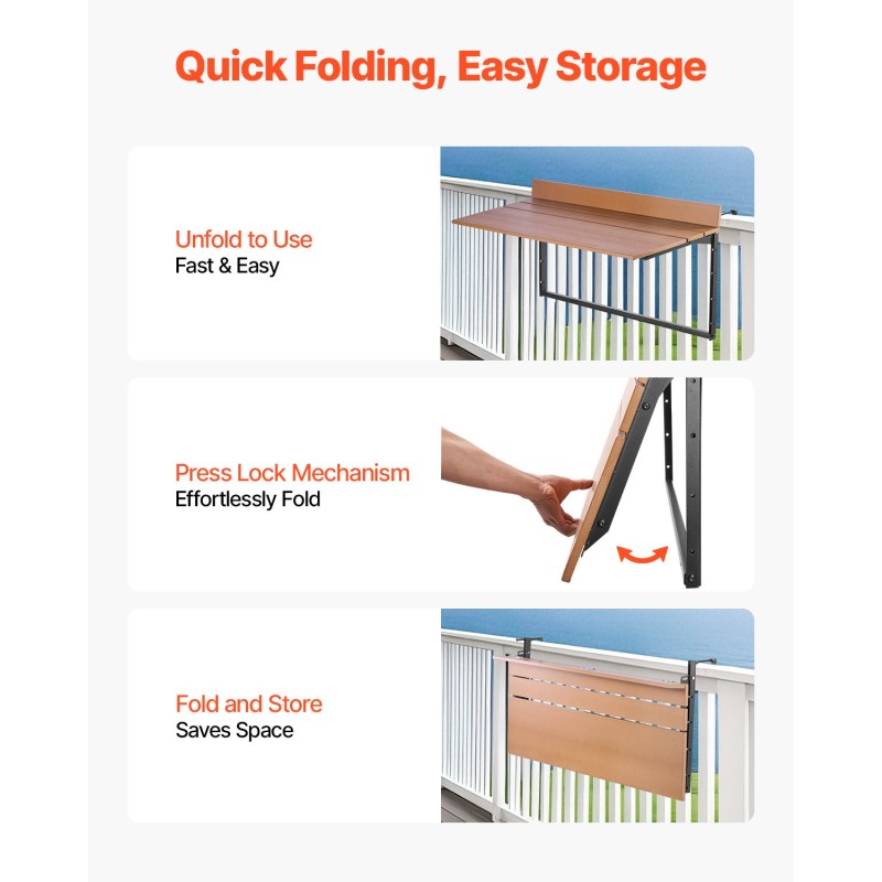 Parvekepöytä ruostumaton teräsrunko polystyreenipöytätaso taitettava viisiportainen korkeussäätö