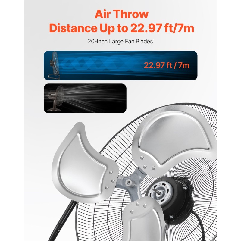 Teollinen lattiatuuletin metallirunko 20-tuumaiset alumiiniterät ilmavirta 4800 CFM