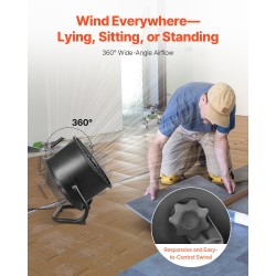 Teollinen lattiatuuletin 14-tuumainen metallirunkoinen 3-nopeuksinen 360-asteinen kantokahvalla alumiinilavoilla