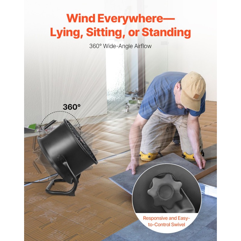 Teollinen lattiatuuletin 14-tuumainen metallirunkoinen 3-nopeuksinen 360-asteinen kantokahvalla alumiinilavoilla