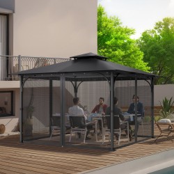 Paviljongin hyttysverkko 4-paneelinen musta säänkestävä verkkokangas 304,8×304,8×198,1 cm