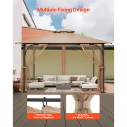 Sivuseinäverkko huvimajaan nelipaneelinen khakinvärinen 10×10×7 jalkaa