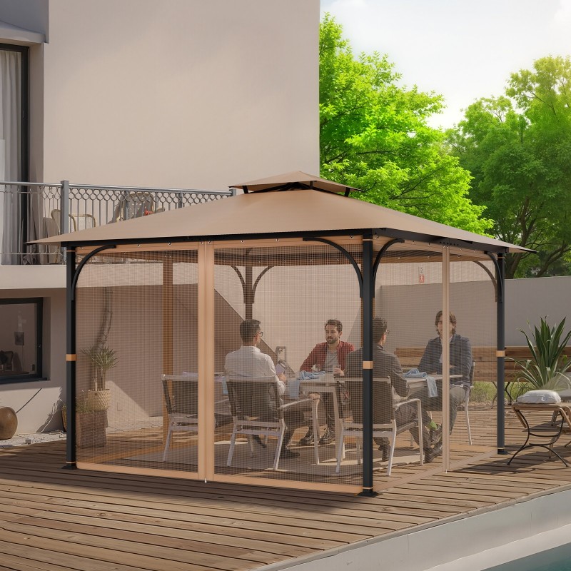 Sivuseinäverkko huvimajaan nelipaneelinen khakinvärinen 10×10×7 jalkaa