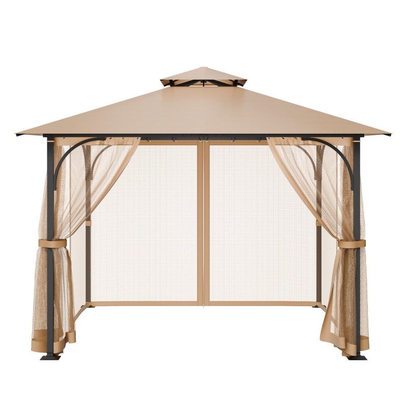 Sivuseinäverkko huvimajaan nelipaneelinen khakinvärinen 10×10×7 jalkaa