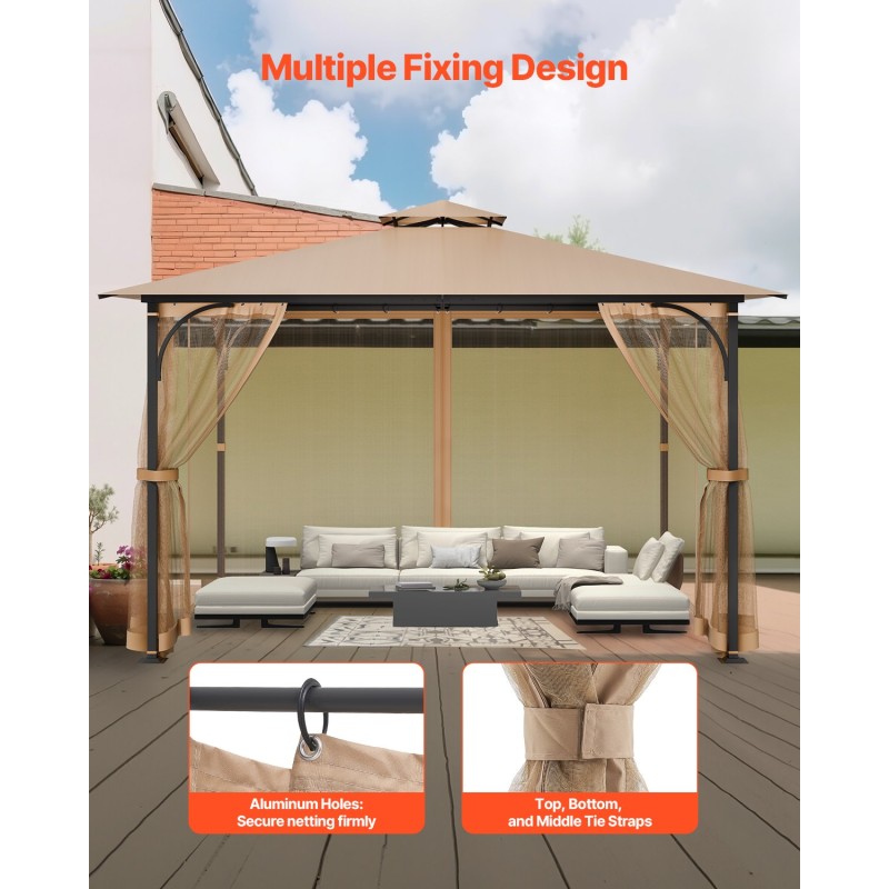Hyttysverkko paviljonkiin nelipaneelinen khakinvärinen kaksipuoleinen vetoketju