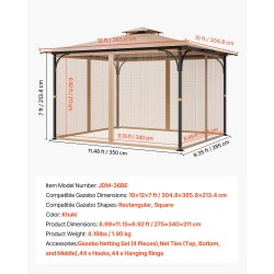 Hyttysverkko paviljonkiin nelipaneelinen khakinvärinen kaksipuoleinen vetoketju