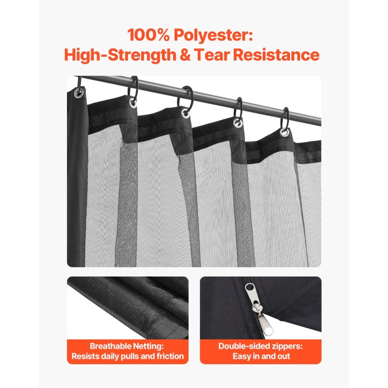 Paviljongin sivuseinäverkko musta 4 paneelia 275×375×205 cm