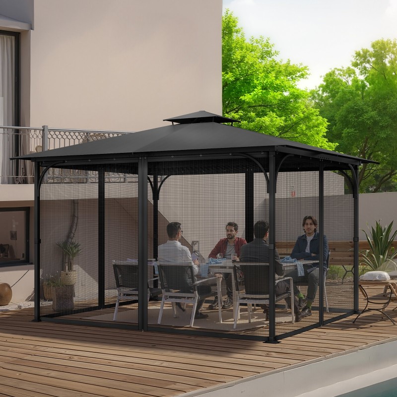 Paviljongin sivuseinäverkko musta 4 paneelia 275×375×205 cm