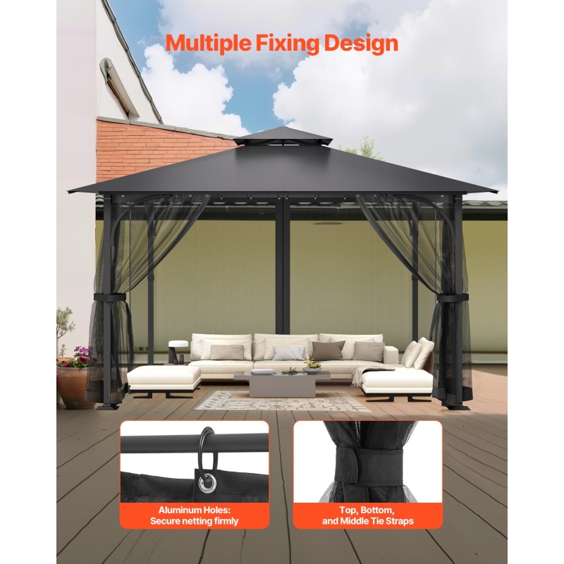 Paviljongin sivuseinäverkko 10 x 10 x 6,7 jalkaa musta 4-paneelinen