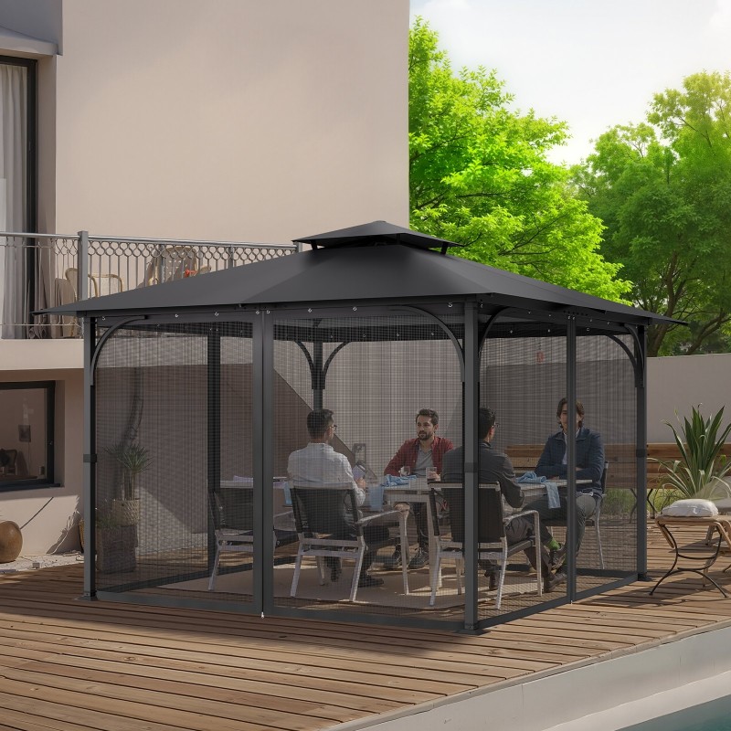 Paviljongin sivuseinäverkko 10 x 10 x 6,7 jalkaa musta 4-paneelinen