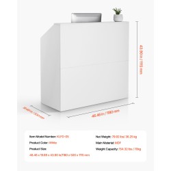 Vastaanottotiski MDF-levy valkoinen mitat 1180×500×1115 millimetriä