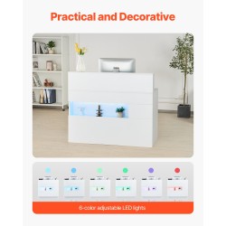 Vastaanottotiski MDF 1200 x 475 x 1000 mm valkoinen LED-valaistus USB-portit toimistoon