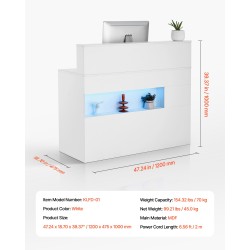 Vastaanottotiski MDF 1200 x 475 x 1000 mm valkoinen LED-valaistus USB-portit toimistoon