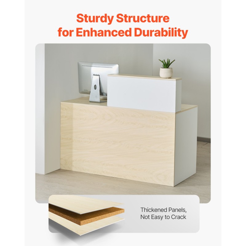 Vastaanottotiski MDF 1400 x 600 x 1100 mm lukittavalla laatikolla kassapisteeksi