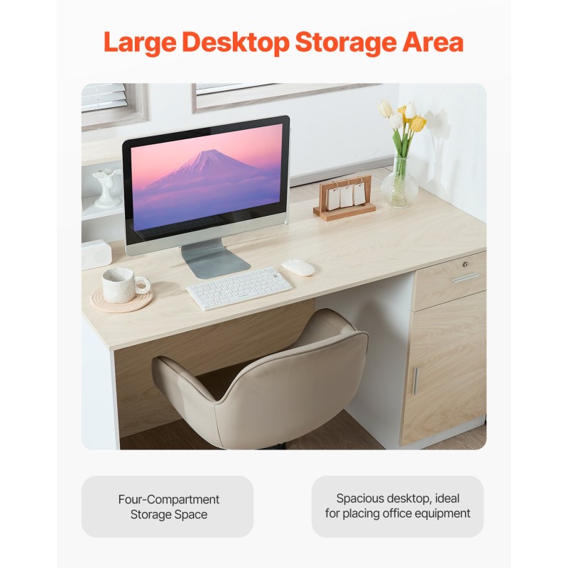 Vastaanottotiski MDF 1400 x 600 x 1100 mm lukittavalla laatikolla kassapisteeksi