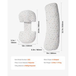 H-muotoinen raskaus- ja vartalotyyny vähintään 1480 g polyesterikuitutäytteellä irrotettavalla konepestävällä päällisellä