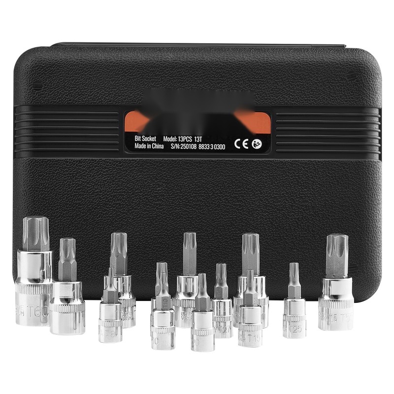 Torx-hylsysarja 13-osainen T8–T60 S2-seosteräs Cr-V-hylsyt PE-säilytyskotelo