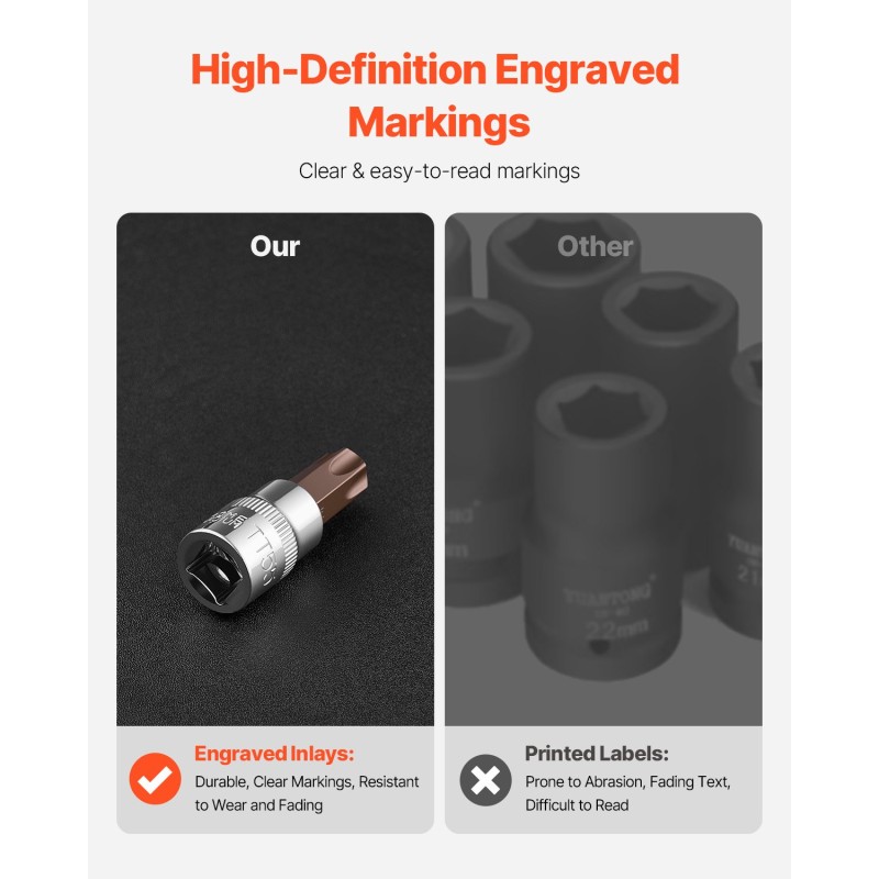 Torx-hylsyavainsarja 34-osainen S2-kärjet Cr-V-hylsyt T6–T70 turva-Torx-kärjillä PE-säilytyslaukulla