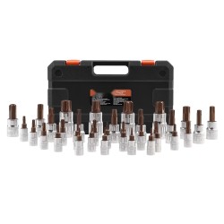 Torx-hylsyavainsarja 34-osainen S2-kärjet Cr-V-hylsyt T6–T70 turva-Torx-kärjillä PE-säilytyslaukulla