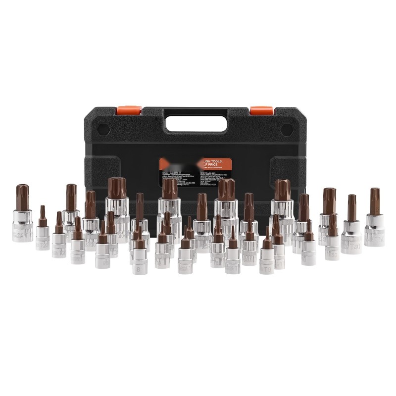 Torx-hylsyavainsarja 34-osainen S2-kärjet Cr-V-hylsyt T6–T70 turva-Torx-kärjillä PE-säilytyslaukulla