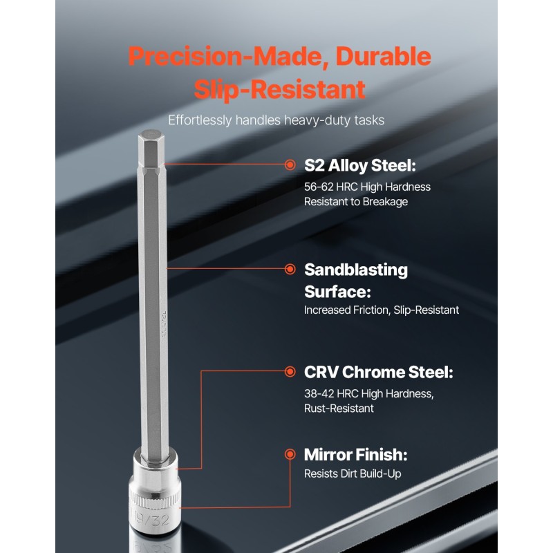 Kuusiokolohylsysarja 18-osainen tuuma ja metrinen koot 3–12 mm S2-seosteräksiset kärjet