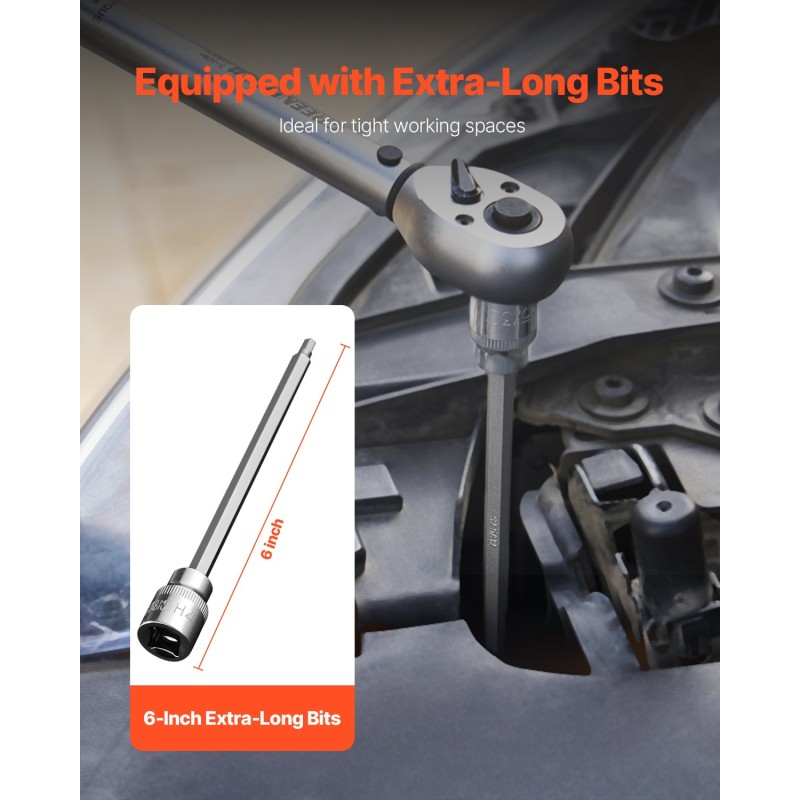 Kuusiokolohylsysarja 18-osainen tuuma ja metrinen koot 3–12 mm S2-seosteräksiset kärjet