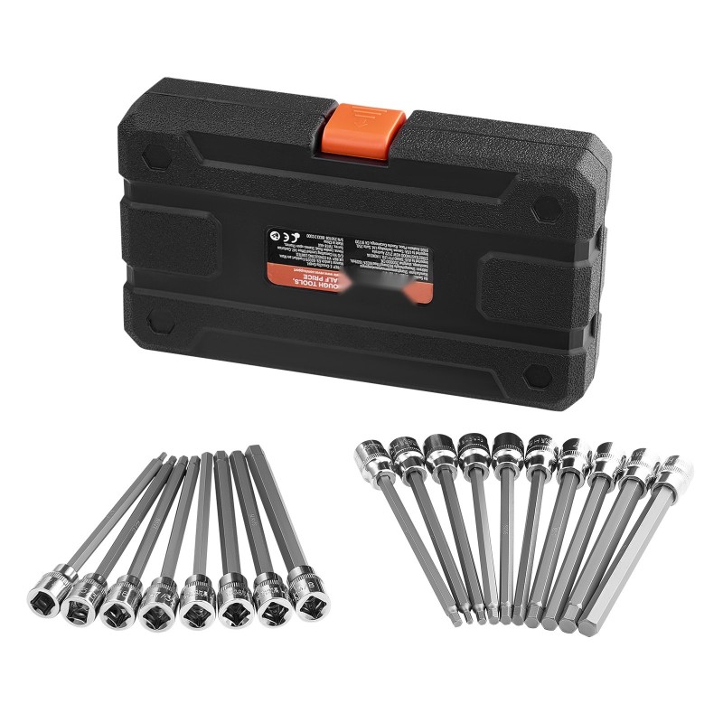 Kuusiokolohylsysarja 18-osainen tuuma ja metrinen koot 3–12 mm S2-seosteräksiset kärjet