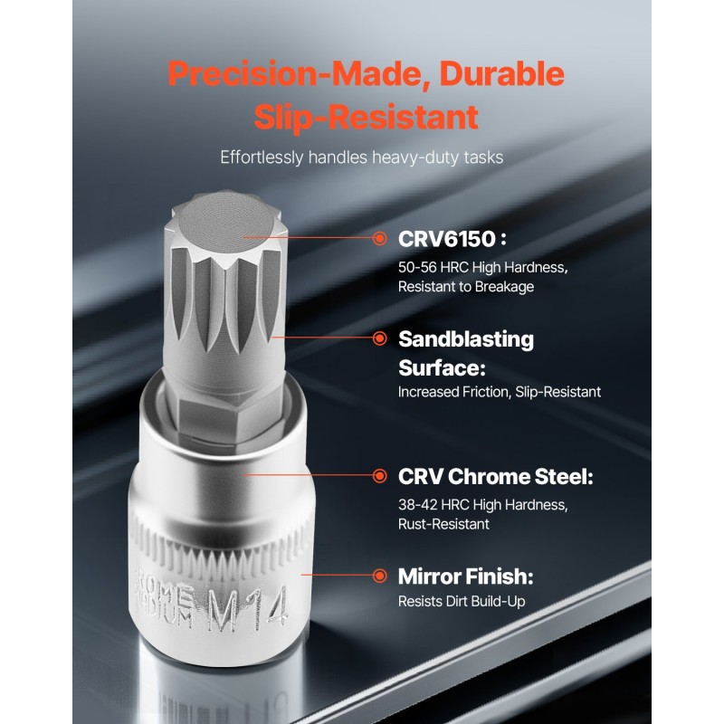 XZN-kolmikantahylsysarja 10-osainen Cr-V-teräs M4–M18 1/4-, 3/8- ja 1/2-tuumaisille