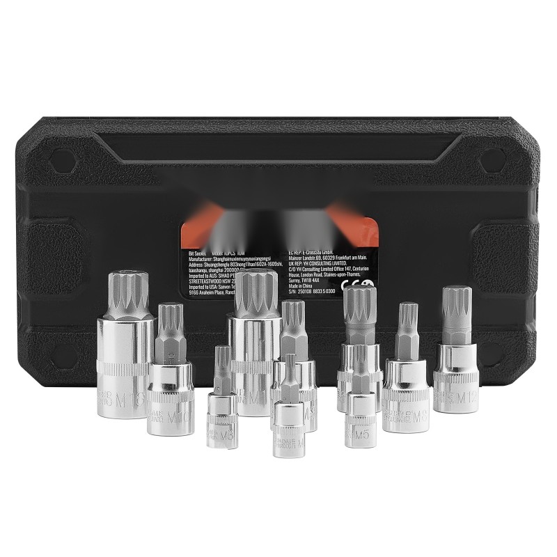 XZN-kolmikantahylsysarja 10-osainen Cr-V-teräs M4–M18 1/4-, 3/8- ja 1/2-tuumaisille