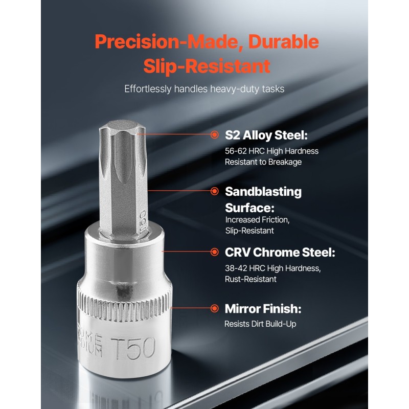 Hylsybittisarja 107 osaa S2- ja Cr-V-teräs 1/4–1/2 tuumaa