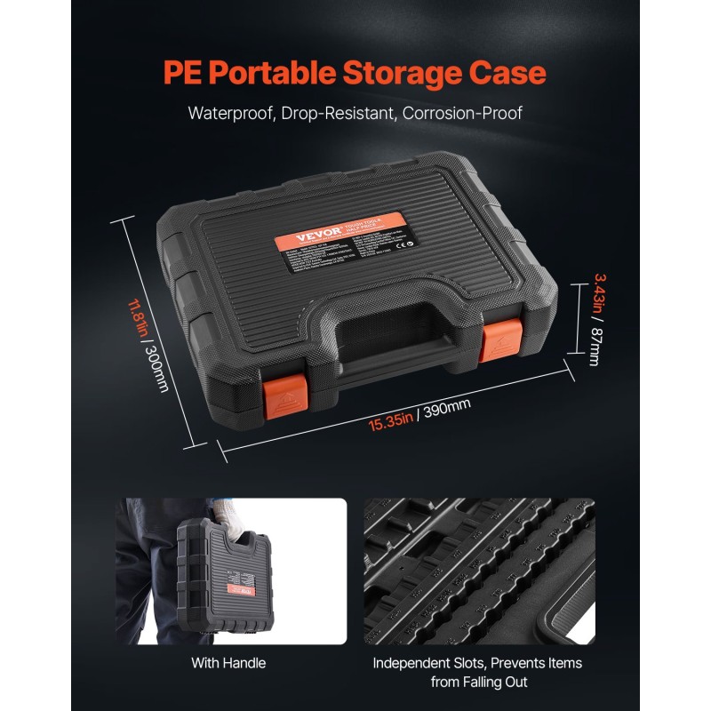 Hylsybittisarja 107 osaa S2- ja Cr-V-teräs 1/4–1/2 tuumaa