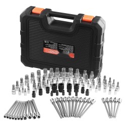 Hylsybittisarja 107 osaa S2- ja Cr-V-teräs 1/4–1/2 tuumaa