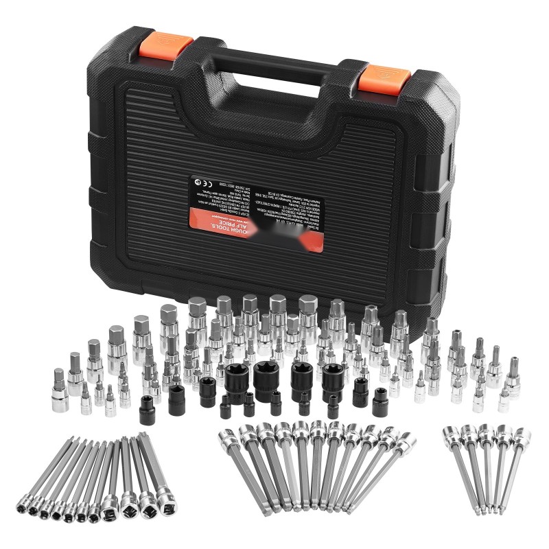 Hylsybittisarja 107 osaa S2- ja Cr-V-teräs 1/4–1/2 tuumaa