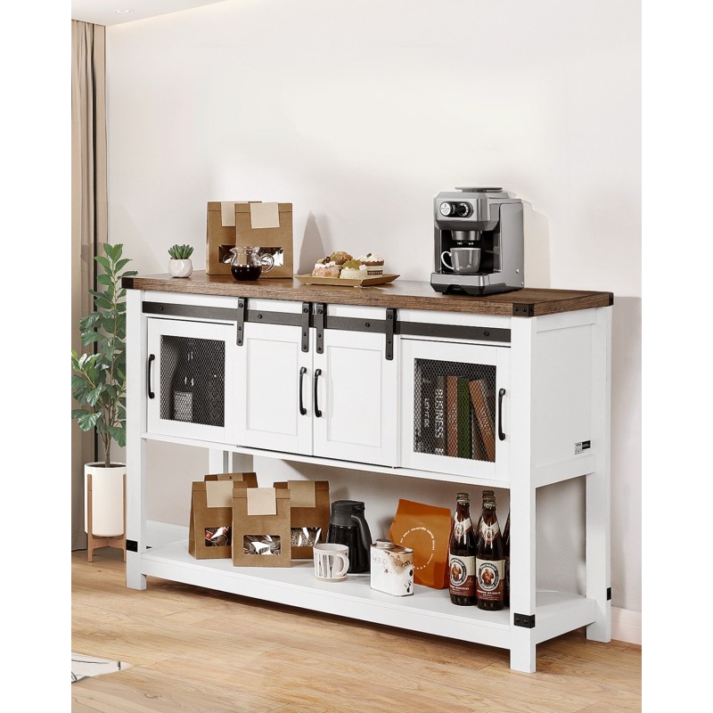 Kahvibaarikaappi maalaismainen melamiinipinnoitettu lastulevyrunko nelikerroksinen liukuovet pöytätaso