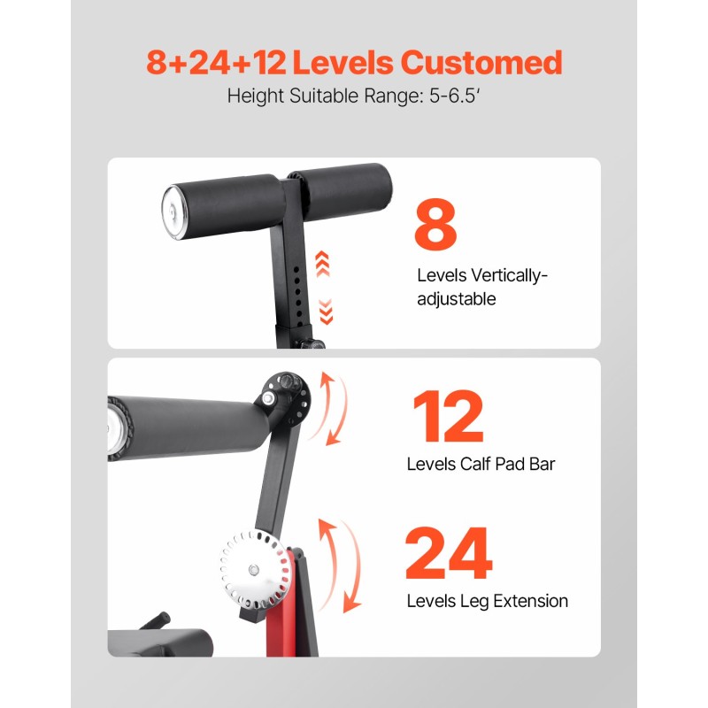 Istuttava jalkojen ojennus ja koukistuslaite hiiliteräsrunko säädettävä musta ja punainen