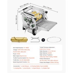 Sähköinen tortillakone SUS304 ruostumaton teräs 4- ja 6-tuumaiset 1-5 mm paksuus